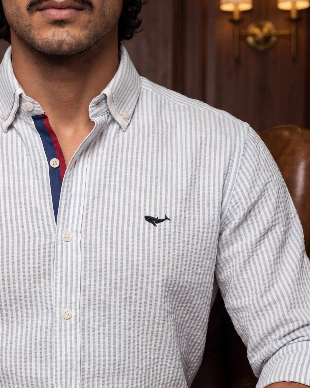 Harbour Seersucker Stripe- Printed Button Placket Shirt
