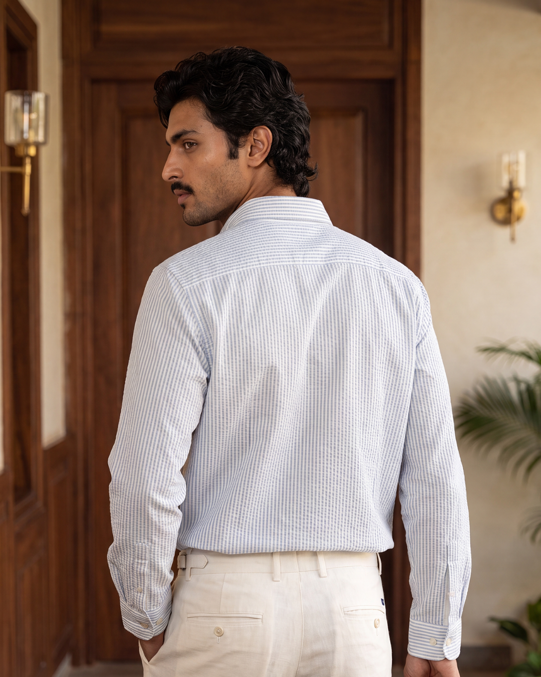 Harbour Seersucker Stripe- Printed Button Placket Shirt