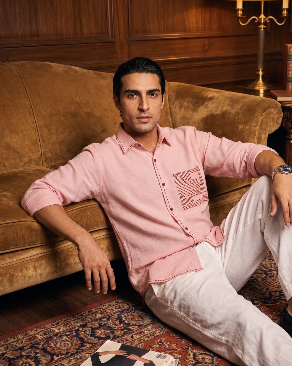 Chawal Takka Stitch- Wide Collar Bespoke Pink Shirt