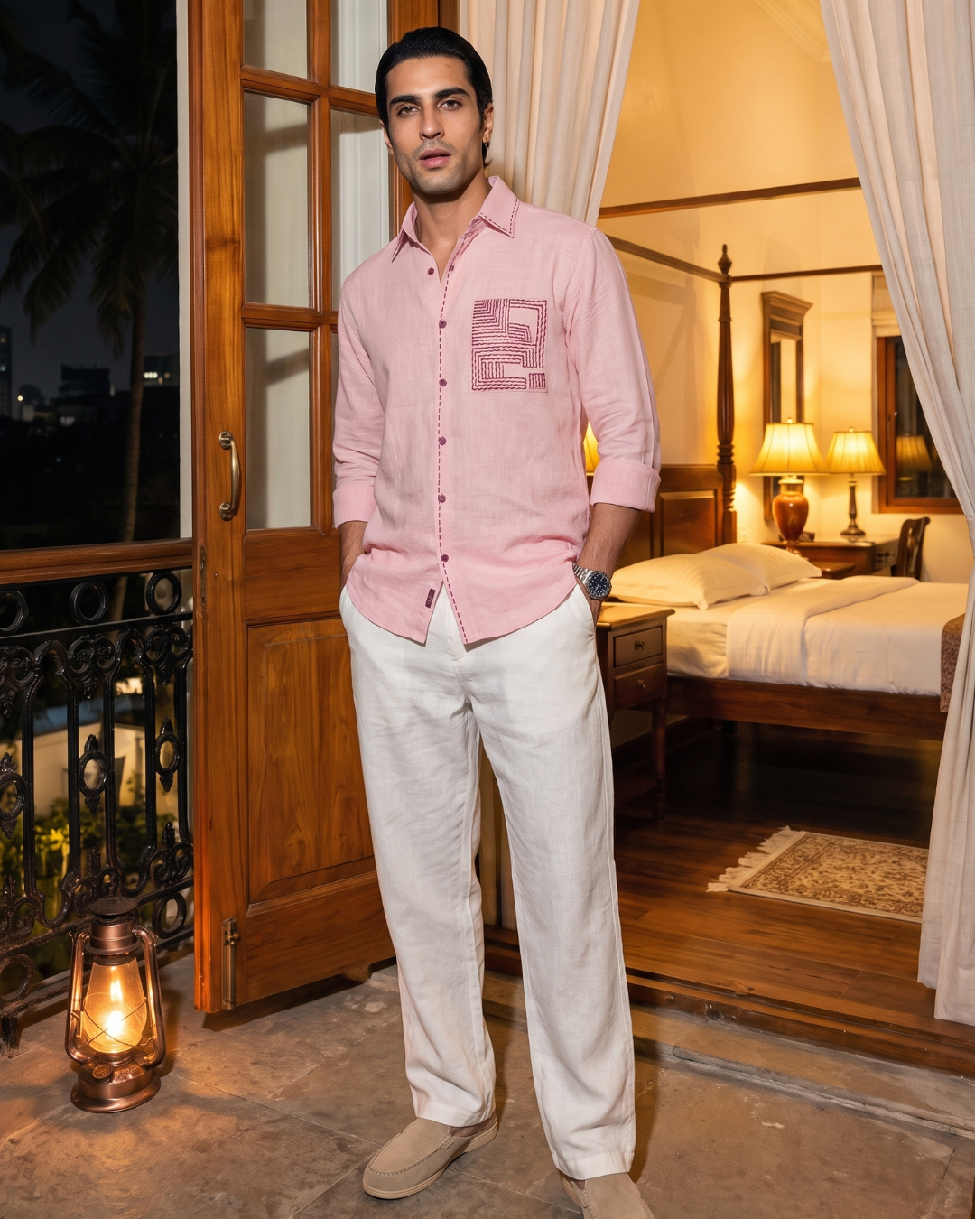 Chawal Takka Stitch- Wide Collar Bespoke Pink Shirt
