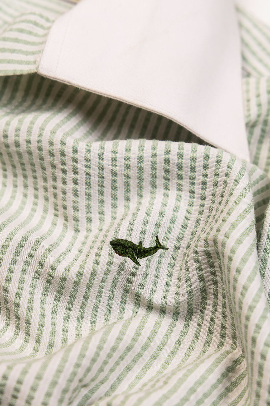 Green Seersucker Stripe- 80s Contrast Cooper Collar